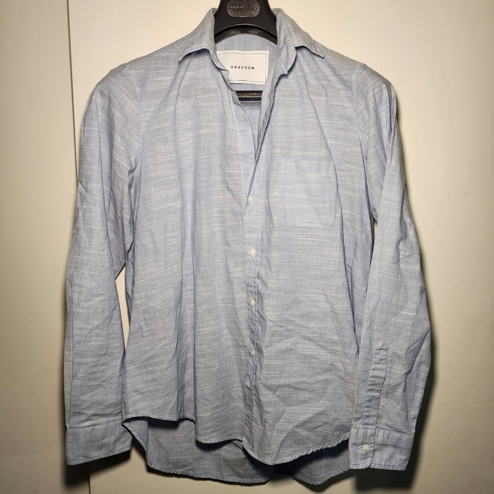 Grayson Button Down Womens Small Blue Excellent 100% Italian Linen Shirt